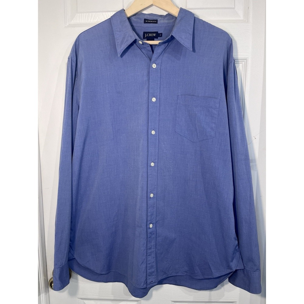 VTG J.Crew Shirt Mens Sz XL Blue 80's 2-Ply 100% Cotton Preppy Button Front